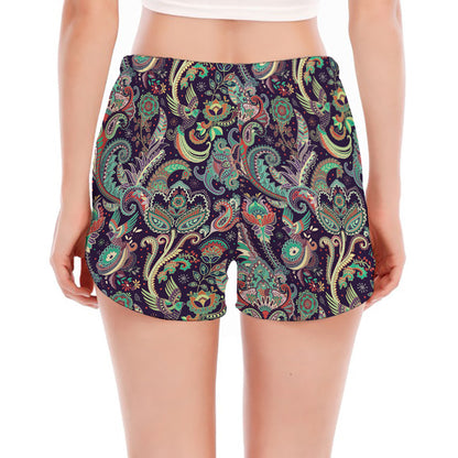 Retro Indian Paisley Pattern Print Women's Split Running Shorts