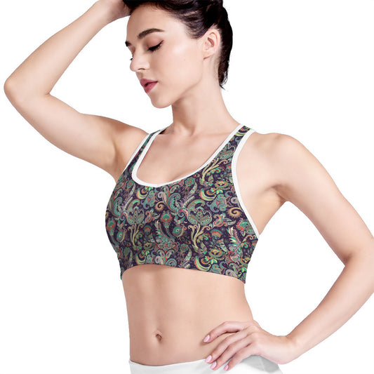 Retro Indian Paisley Pattern Print Women's Sports Bra
