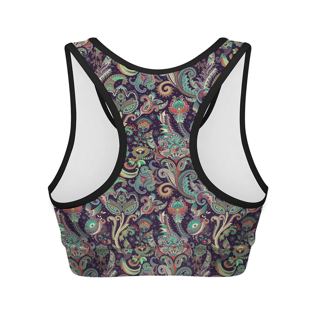 Retro Indian Paisley Pattern Print Women's Sports Bra