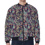 Retro Indian Paisley Pattern Print Zip Sleeve Bomber Jacket
