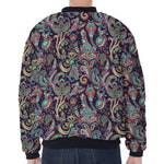 Retro Indian Paisley Pattern Print Zip Sleeve Bomber Jacket