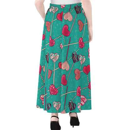 Retro Lollipop Pattern Print Chiffon Maxi Skirt