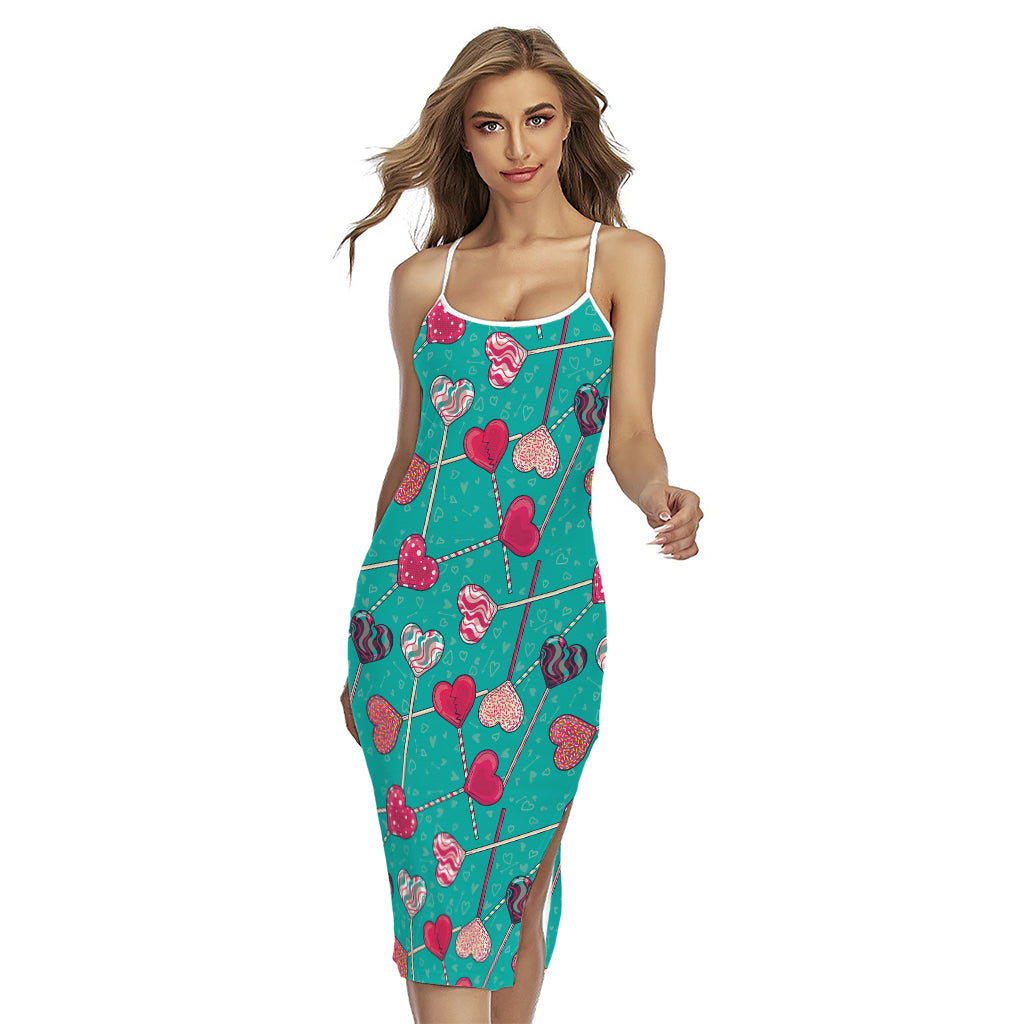 Retro Lollipop Pattern Print Cross Back Cami Dress
