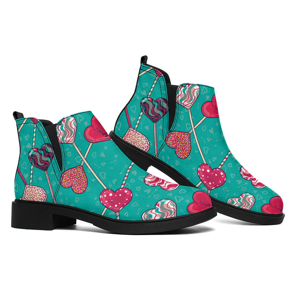 Retro Lollipop Pattern Print Flat Ankle Boots