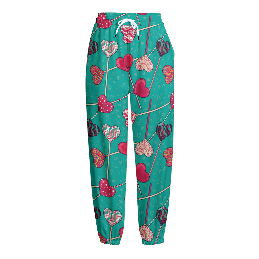 Retro Lollipop Pattern Print Fleece Lined Knit Pants