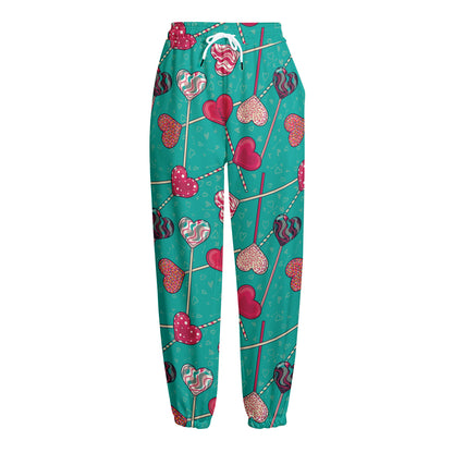 Retro Lollipop Pattern Print Fleece Lined Knit Pants