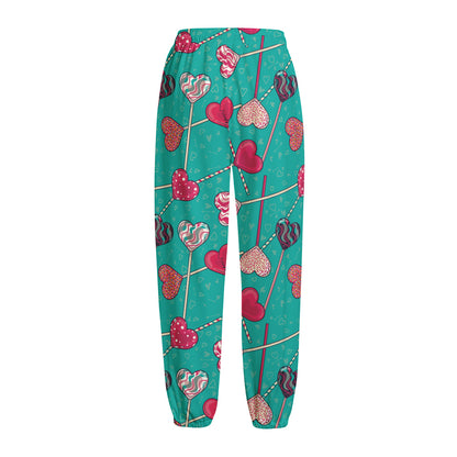 Retro Lollipop Pattern Print Fleece Lined Knit Pants