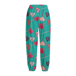 Retro Lollipop Pattern Print Fleece Lined Knit Pants