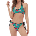 Retro Lollipop Pattern Print Halter Scoop Tie Side Bikini