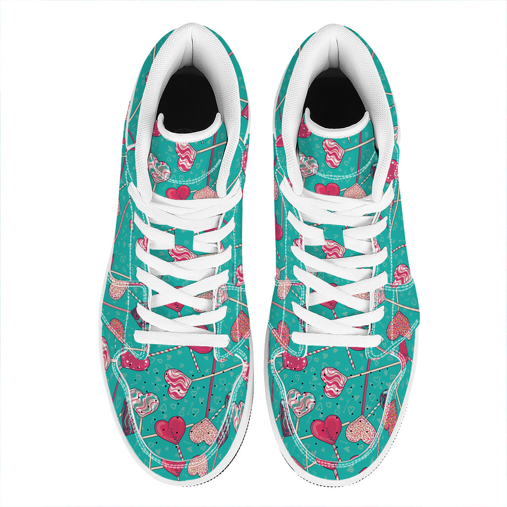 Retro Lollipop Pattern Print High Top Leather Sneakers