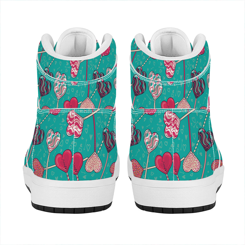 Retro Lollipop Pattern Print High Top Leather Sneakers
