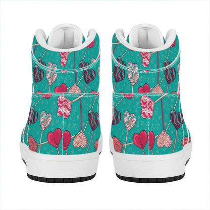 Retro Lollipop Pattern Print High Top Leather Sneakers
