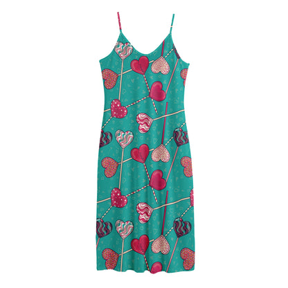 Retro Lollipop Pattern Print Jersey Midi Cami Dress