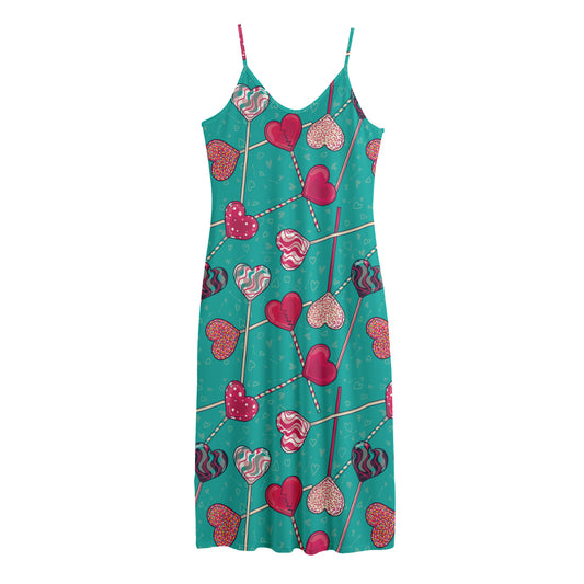Retro Lollipop Pattern Print Jersey Midi Cami Dress