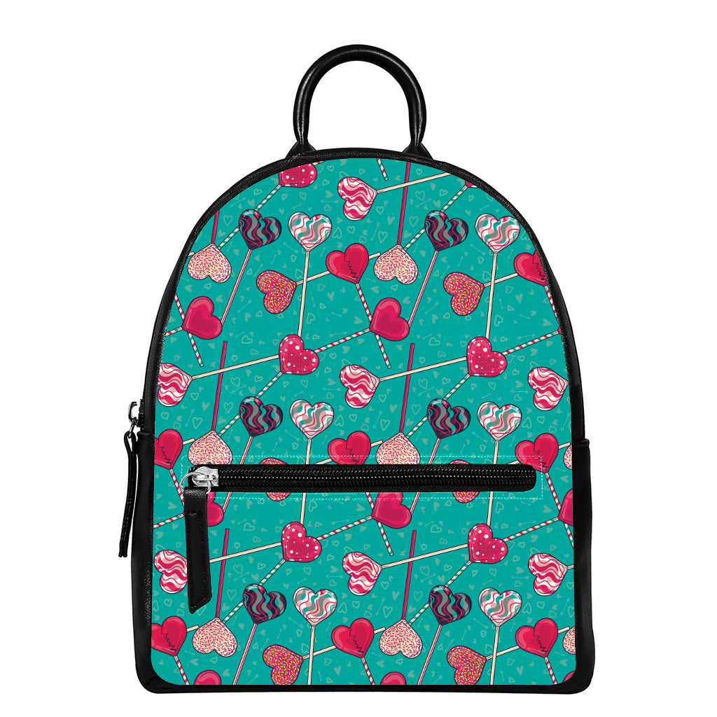 Retro Lollipop Pattern Print Leather Backpack