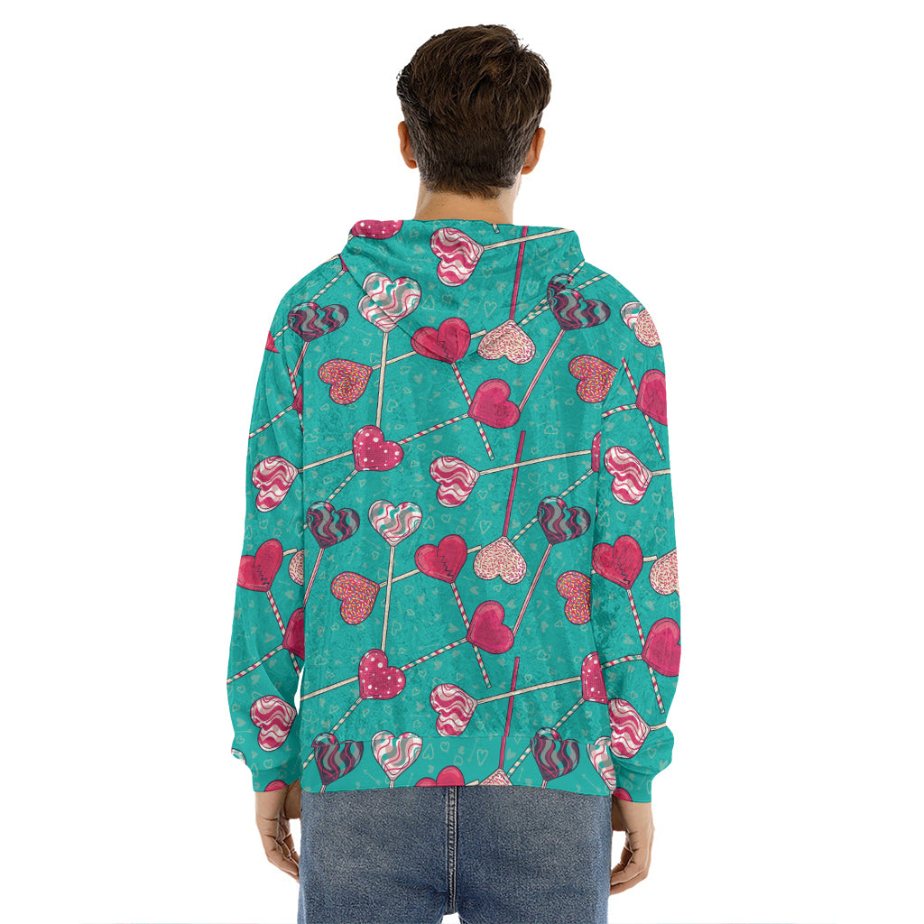 Retro Lollipop Pattern Print Men's Velvet Pullover Hoodie