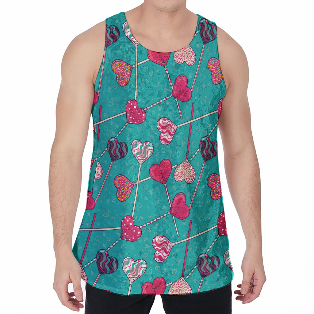 Retro Lollipop Pattern Print Men's Velvet Tank Top
