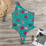 Retro Lollipop Pattern Print One Shoulder Bodysuit