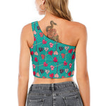 Retro Lollipop Pattern Print One Shoulder Crop Top