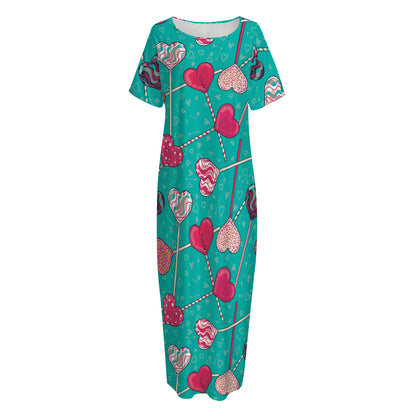 Retro Lollipop Pattern Print Short Sleeve Long Nightdress