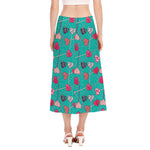 Retro Lollipop Pattern Print Side Slit Midi Skirt