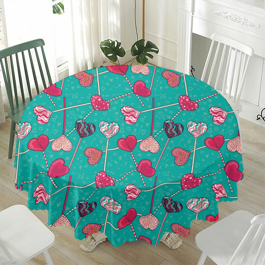 Retro Lollipop Pattern Print Waterproof Round Tablecloth