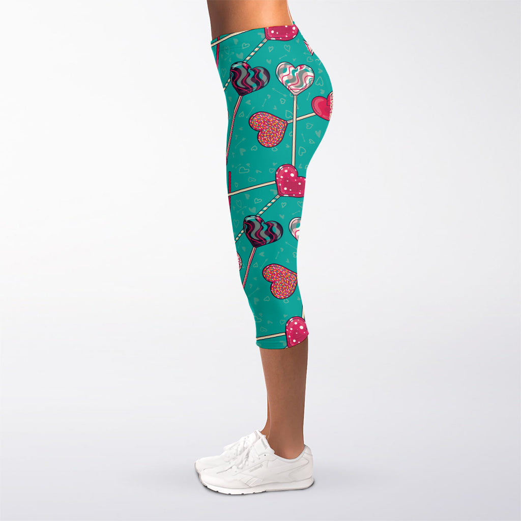 Retro Lollipop Pattern Print Women's Capri Leggings