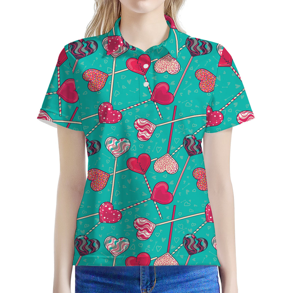 Retro Lollipop Pattern Print Women's Polo Shirt