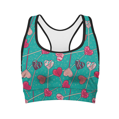 Retro Lollipop Pattern Print Women's Sports Bra