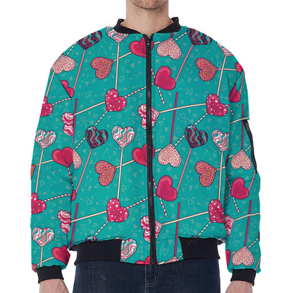 Retro Lollipop Pattern Print Zip Sleeve Bomber Jacket