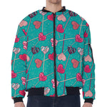 Retro Lollipop Pattern Print Zip Sleeve Bomber Jacket