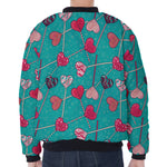 Retro Lollipop Pattern Print Zip Sleeve Bomber Jacket