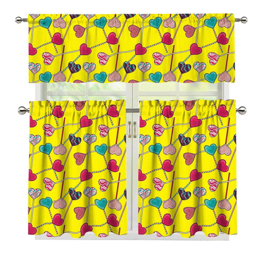 Retro Lollipop Print 3 Piece Kitchen Curtains