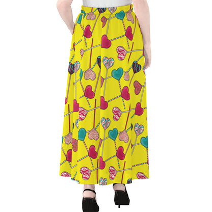 Retro Lollipop Print Chiffon Maxi Skirt