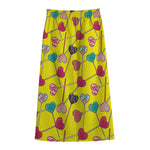 Retro Lollipop Print Cotton Front Slit Maxi Skirt