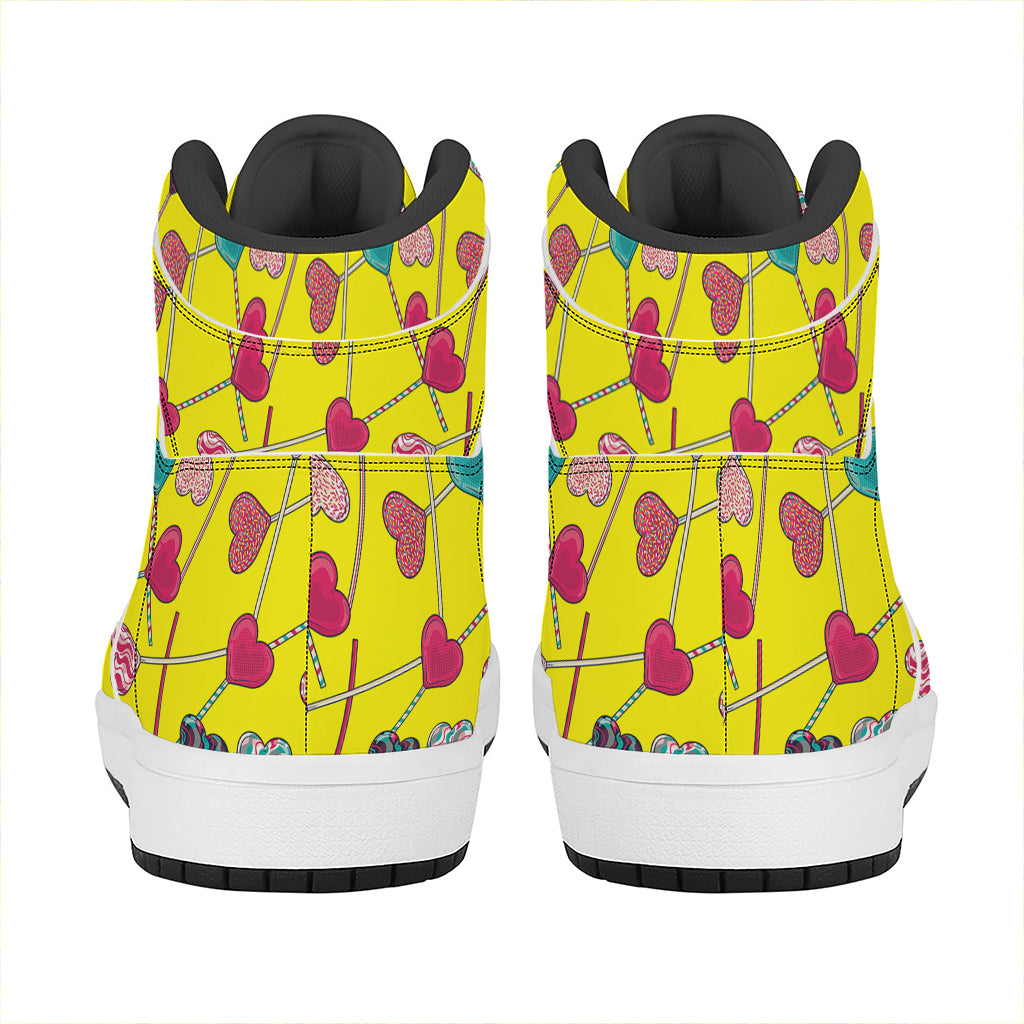 Retro Lollipop Print High Top Leather Sneakers