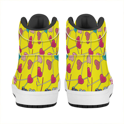 Retro Lollipop Print High Top Leather Sneakers