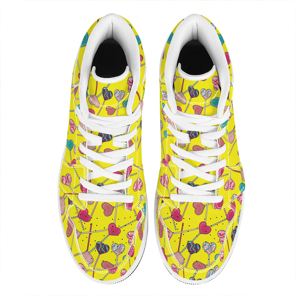 Retro Lollipop Print High Top Leather Sneakers