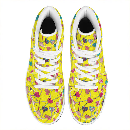 Retro Lollipop Print High Top Leather Sneakers