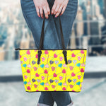 Retro Lollipop Print Leather Tote Bag