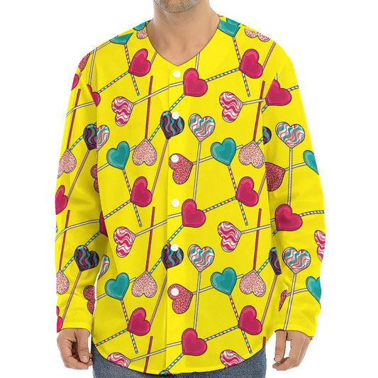 Retro Lollipop Print Long Sleeve Baseball Jersey