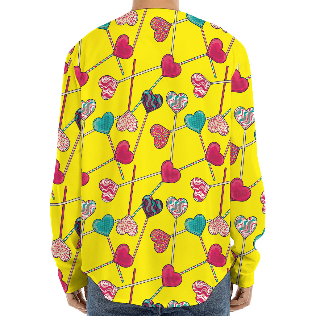 Retro Lollipop Print Long Sleeve Baseball Jersey