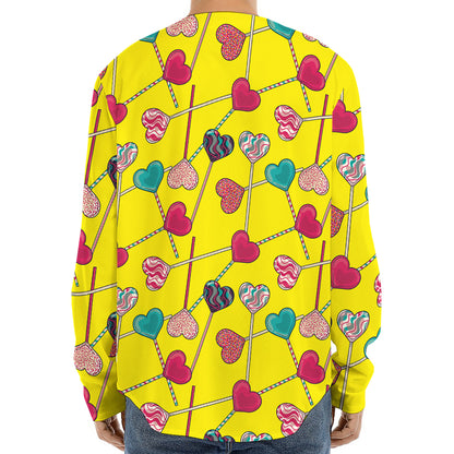 Retro Lollipop Print Long Sleeve Baseball Jersey