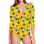 Retro Lollipop Print Long Sleeve Swimsuit
