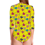 Retro Lollipop Print Long Sleeve Swimsuit