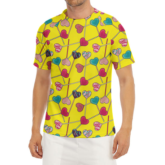 Retro Lollipop Print Men's Short Sleeve Rash Guard