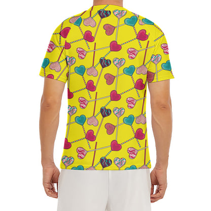 Retro Lollipop Print Men's Short Sleeve Rash Guard