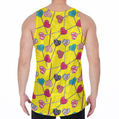 Retro Lollipop Print Men's Velvet Tank Top