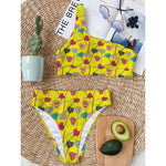 Retro Lollipop Print One Shoulder Bikini Top
