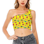 Retro Lollipop Print One Shoulder Crop Top